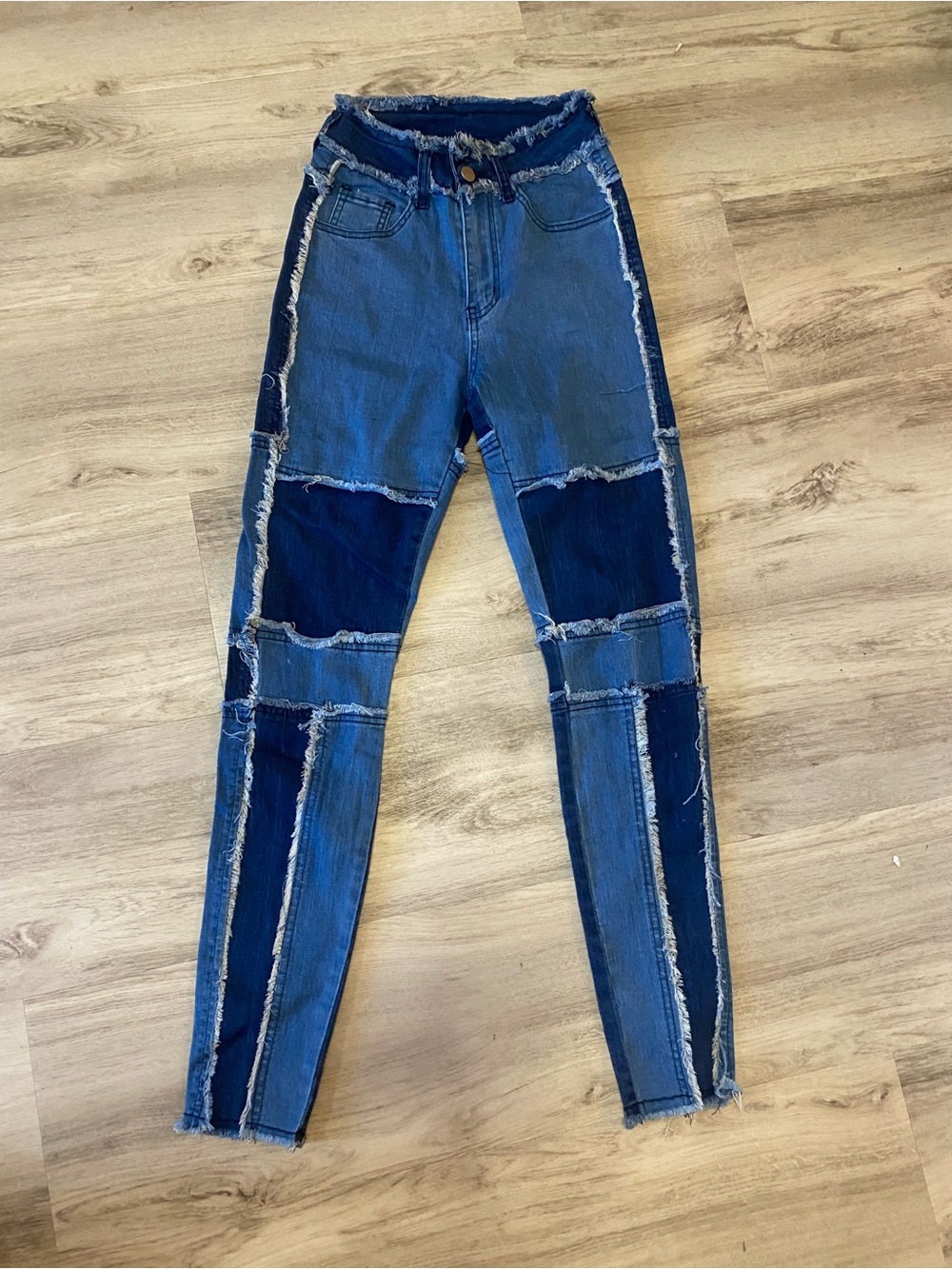 Patchwork High-Waist Women’s Jeans - Blue